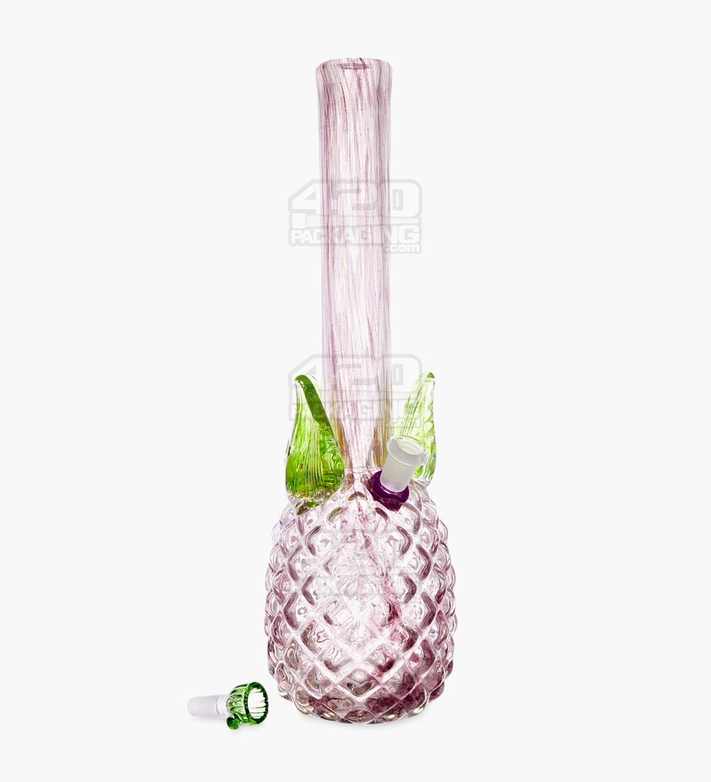 Straight Neck Glass Pineapple Water Pipe | 16in Tall - 14mm Bowl - Purple - 2
