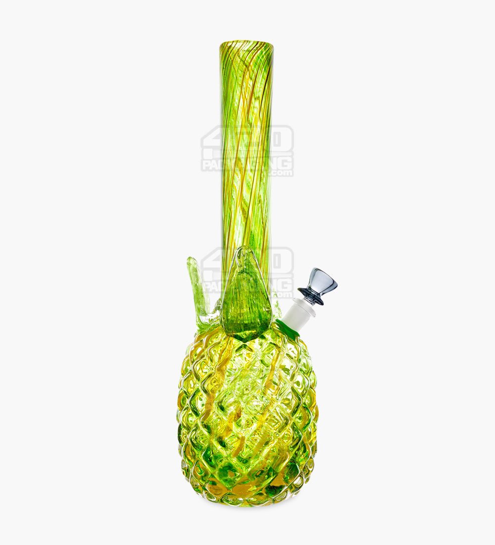 Straight Neck Glass Pineapple Water Pipe | 16in Tall - 14mm Bowl - Yellow - 1