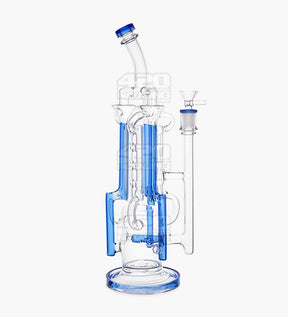 USA Glass Bent Neck Water Pipe w/ Six Recycler Inline Perc | 14.5in Tall - 14mm Bowl - Blue - 1
