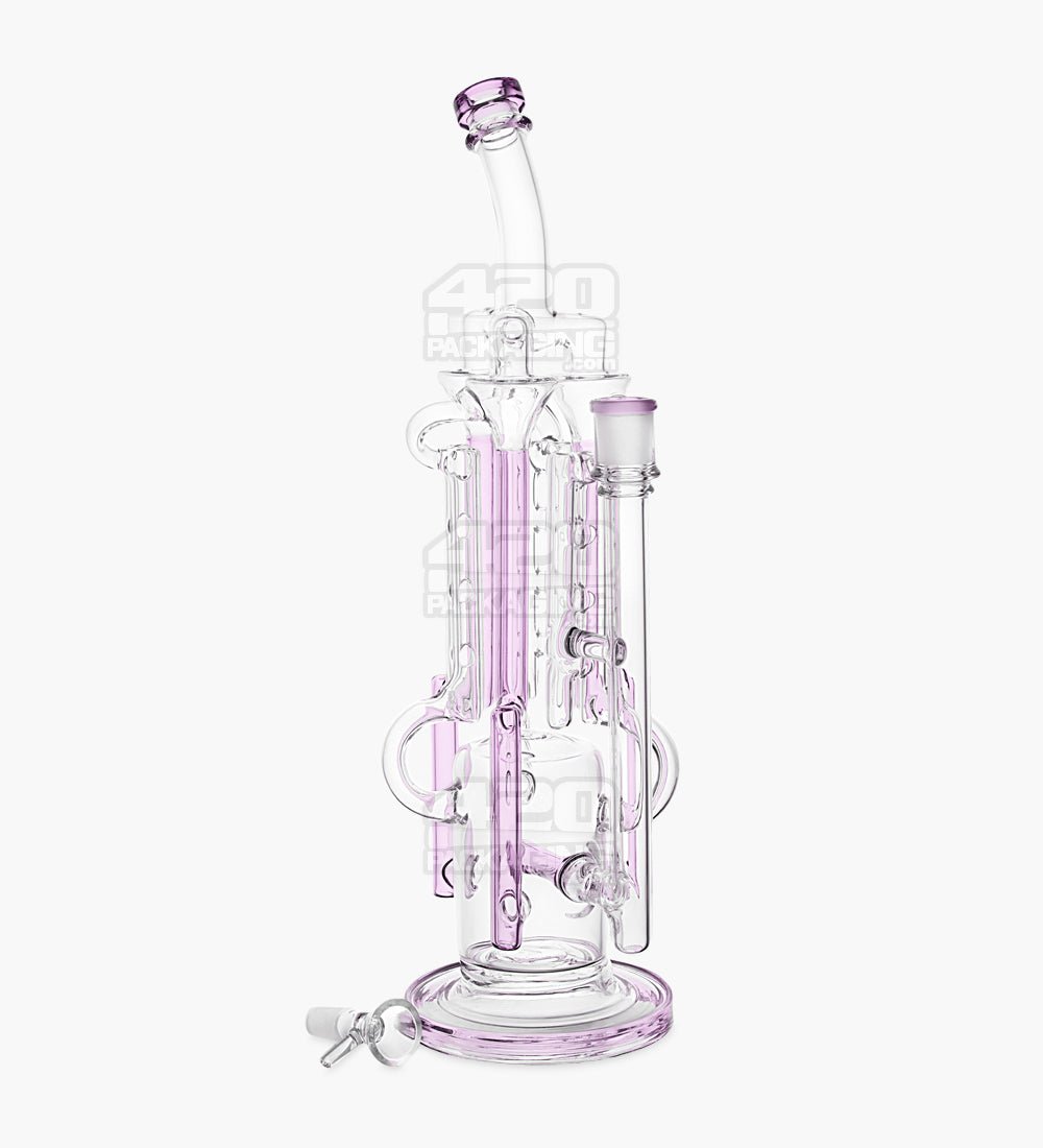 USA Glass Bent Neck Water Pipe w/ Six Recycler Inline Perc | 14.5in Tall - 14mm Bowl - Pink - 2