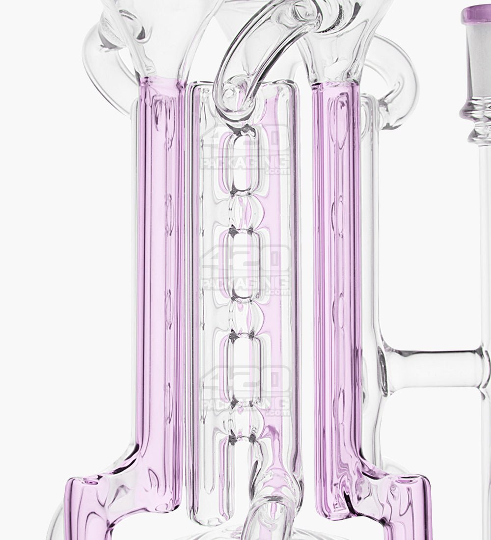 USA Glass Bent Neck Water Pipe w/ Six Recycler Inline Perc | 14.5in Tall - 14mm Bowl - Pink - 4