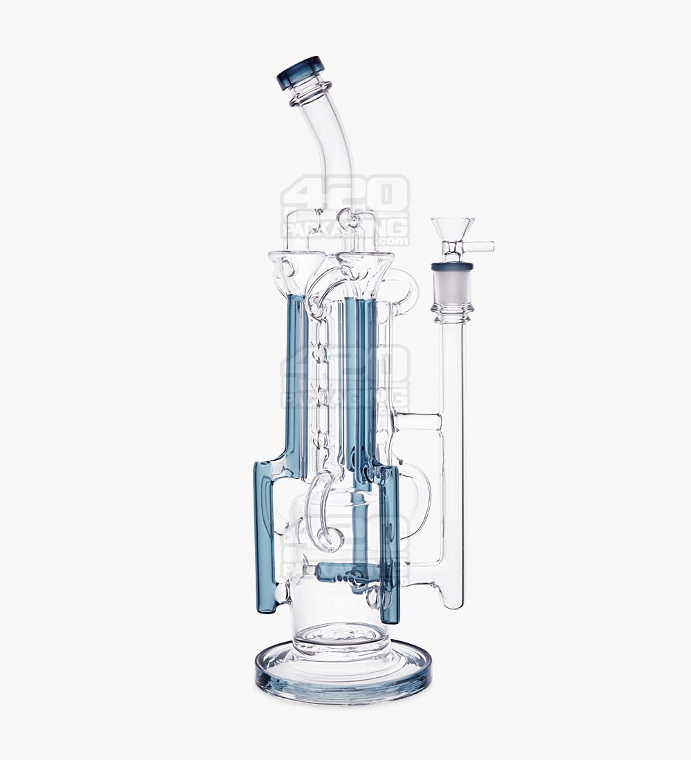 USA Glass Bent Neck Water Pipe w/ Six Recycler Inline Perc | 14.5in Tall - 14mm Bowl - Teal - 1