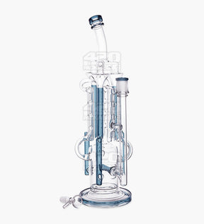 USA Glass Bent Neck Water Pipe w/ Six Recycler Inline Perc | 14.5in Tall - 14mm Bowl - Teal - 2