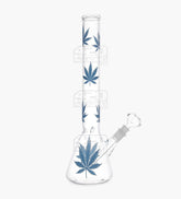 Straight Neck Bottom Leaf Glass Beaker Water Pipe w/ Ice Catcher | 14in Tall - 14mm Bowl - Blue - 1