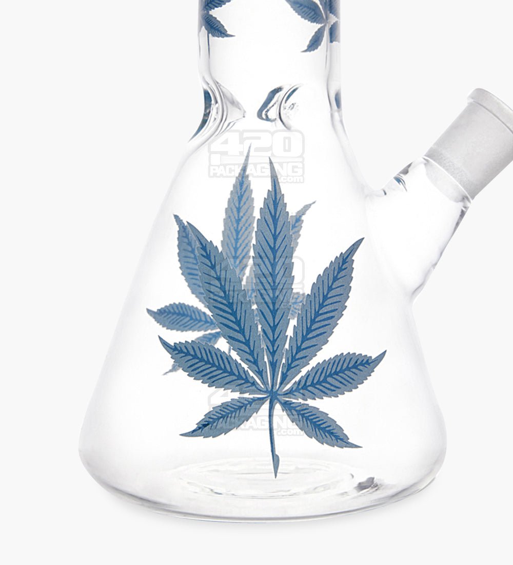 Straight Neck Bottom Leaf Glass Beaker Water Pipe w/ Ice Catcher | 14in Tall - 14mm Bowl - Blue - 3