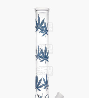 Straight Neck Bottom Leaf Glass Beaker Water Pipe w/ Ice Catcher | 14in Tall - 14mm Bowl - Blue - 4