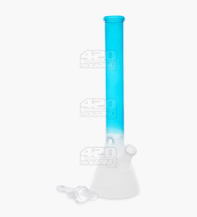 Straight Neck Glass Beaker Water Pipe w/ Ice Catcher | 14in Tall - 14mm Bowl - Blue/White - 2