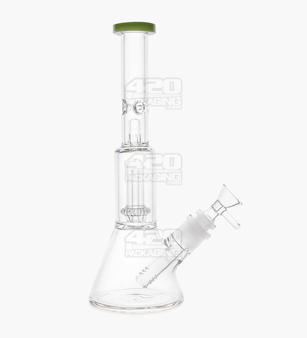 Straight Neck Glass Beaker Water Pipe w/ Showerhead Perc | 10.5in Tall - 14mm Bowl - Slime - 1