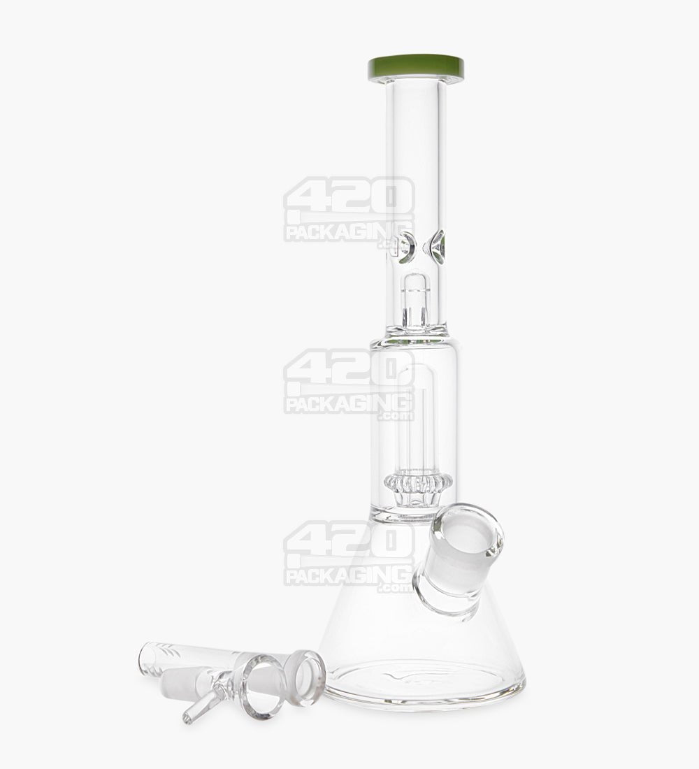 Straight Neck Glass Beaker Water Pipe w/ Showerhead Perc | 10.5in Tall - 14mm Bowl - Slime - 2