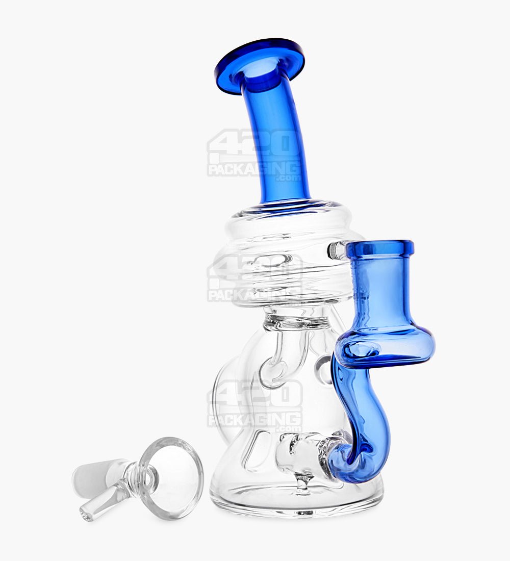 USA Glass Bent Neck Water Pipe w/ Mini Recycler Inline Perc | 6.5in Tall - 14mm Bowl - Blue - 2