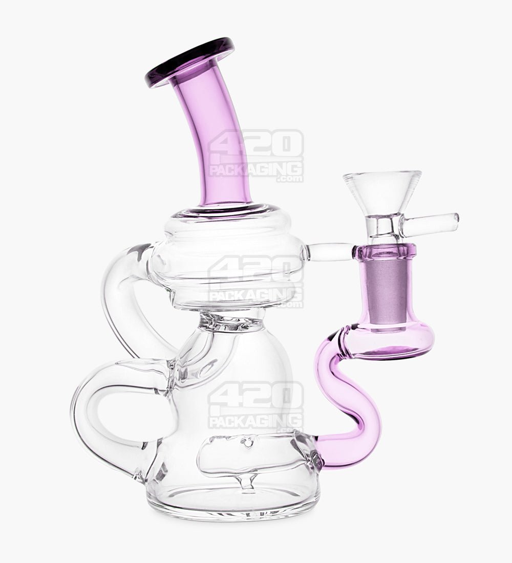 USA Glass Bent Neck Water Pipe w/ Mini Recycler Inline Perc | 6.5in Tall - 14mm Bowl - Pink - 1