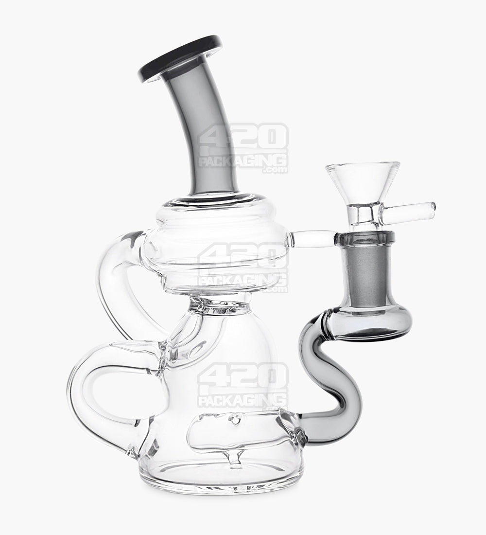 USA Glass Bent Neck Water Pipe w/ Mini Recycler Inline Perc | 6.5in Tall - 14mm Bowl - Smoke - 1