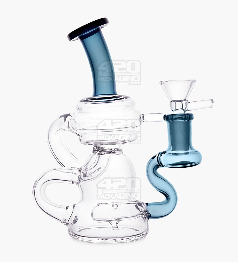 USA Glass Bent Neck Water Pipe w/ Mini Recycler Inline Perc | 6.5in Tall - 14mm Bowl - Teal - 1