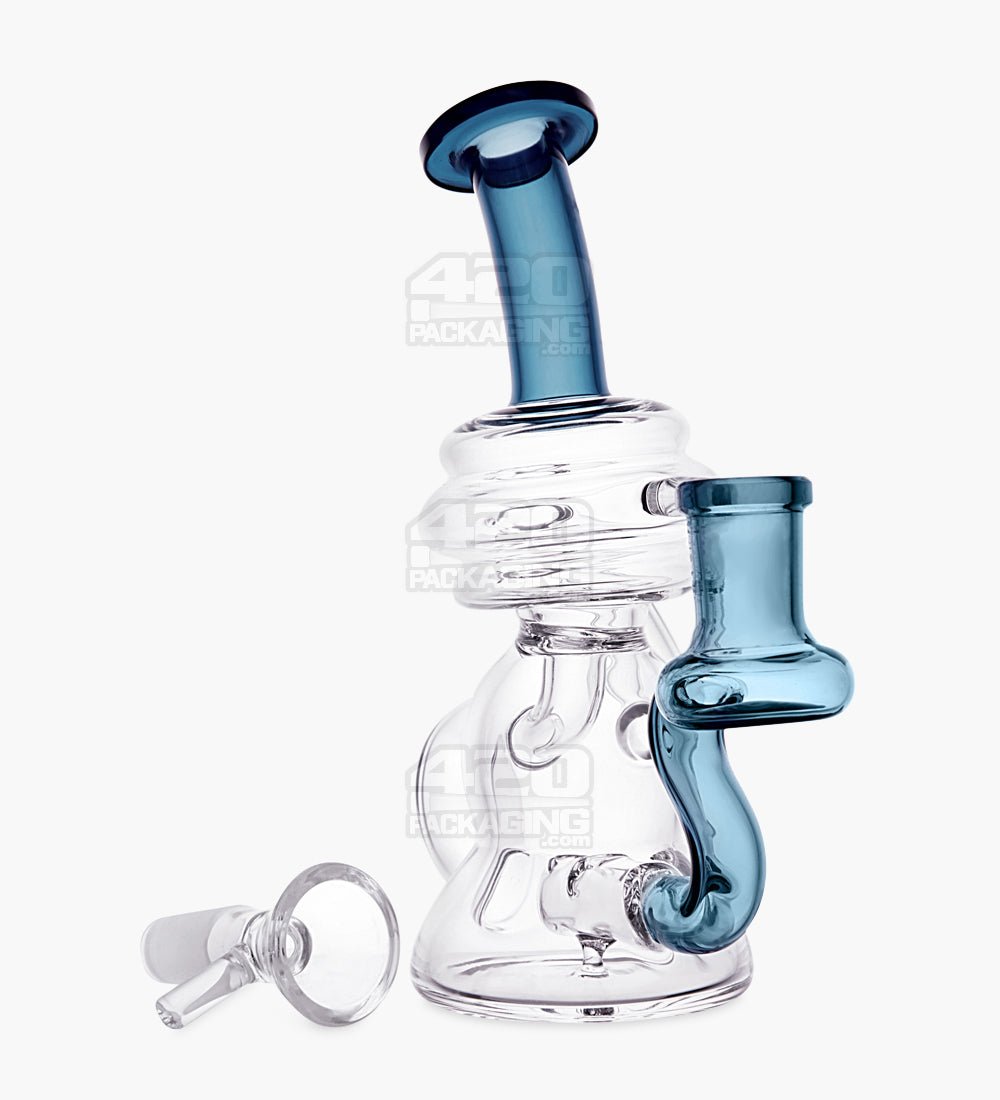 USA Glass Bent Neck Water Pipe w/ Mini Recycler Inline Perc | 6.5in Tall - 14mm Bowl - Teal - 2