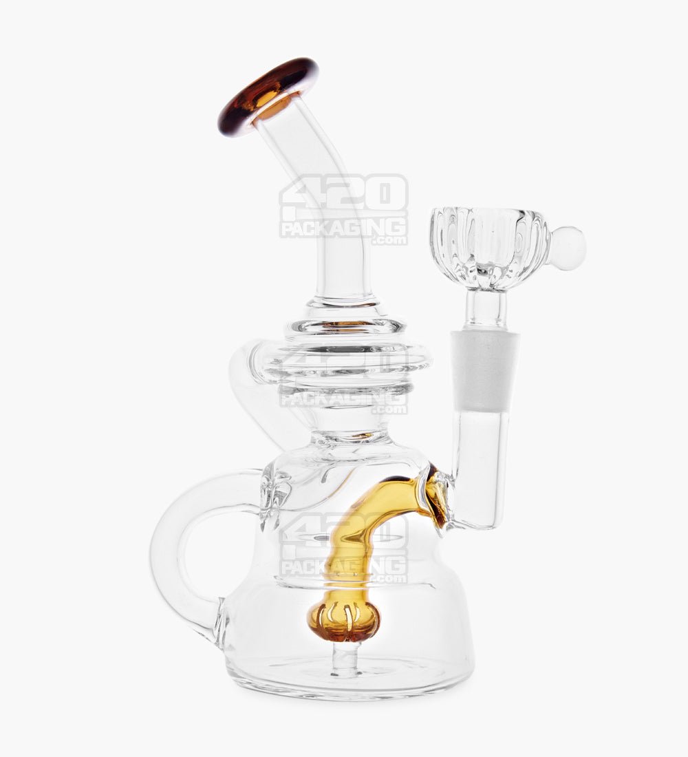 USA Glass Bent Neck Single Uptake Water Pipe w/ Mini Recycler Orb Perc | 5.5in Tall - 10mm Bowl - Amber - 1