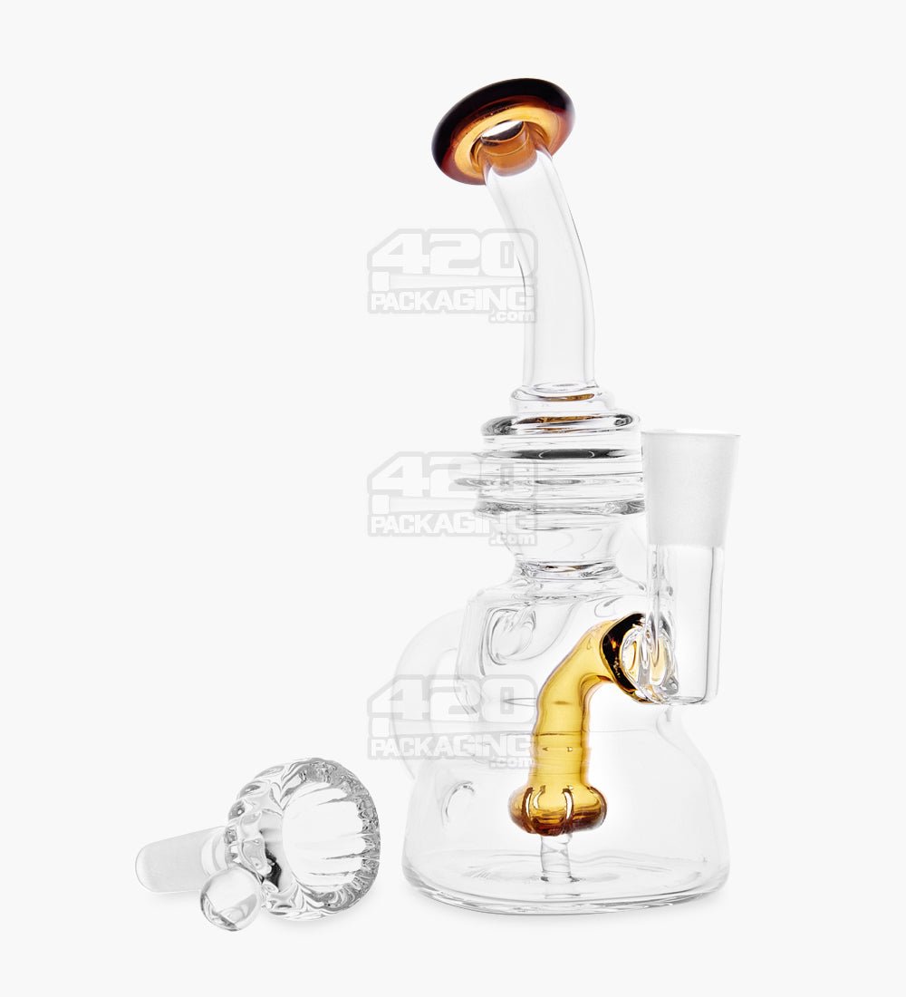 USA Glass Bent Neck Single Uptake Water Pipe w/ Mini Recycler Orb Perc | 5.5in Tall - 10mm Bowl - Amber - 2