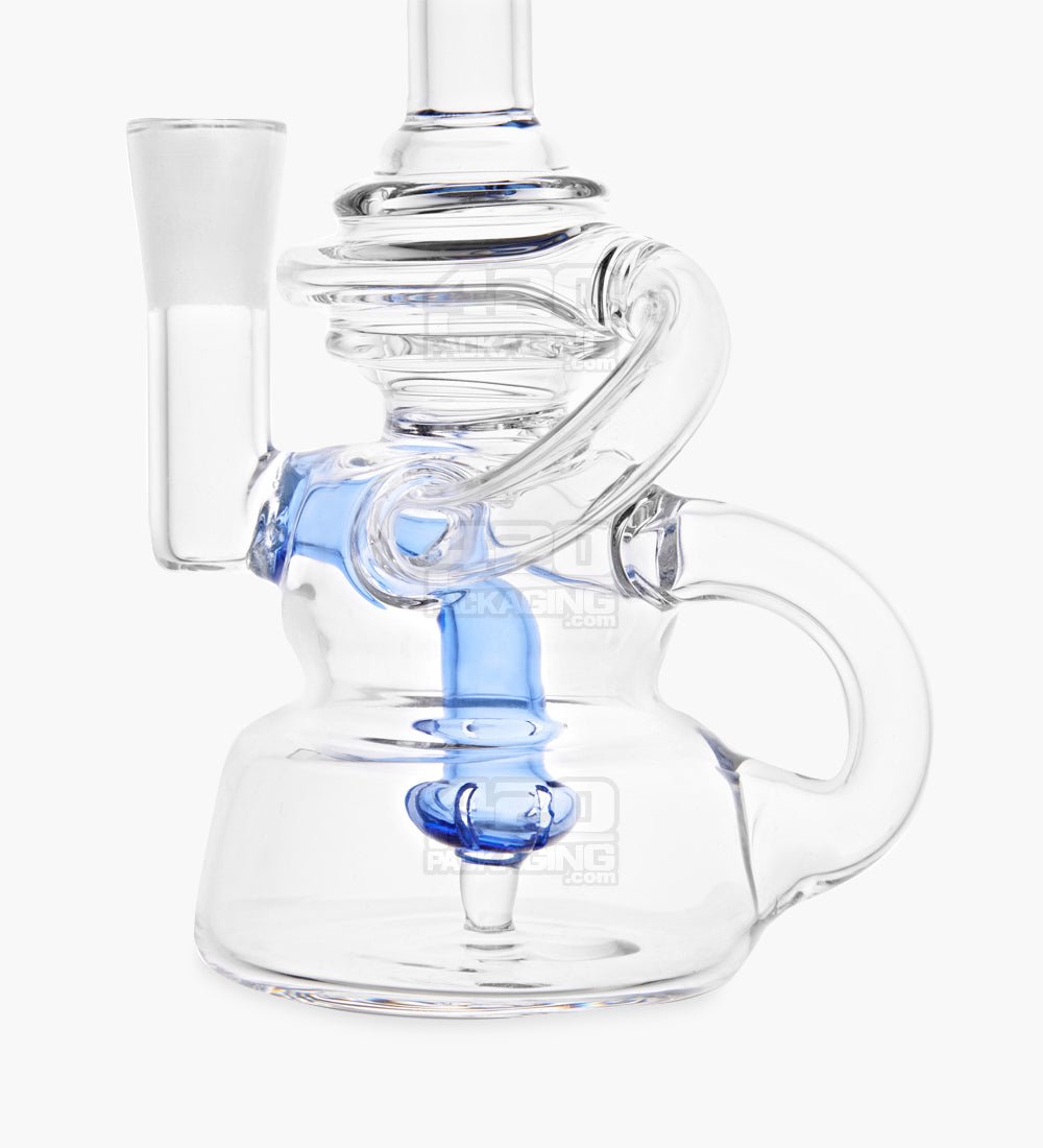 USA Glass Bent Neck Single Uptake Water Pipe w/ Mini Recycler Orb Perc | 5.5in Tall - 10mm Bowl - Blue - 3