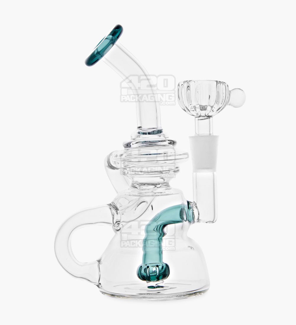 USA Glass Bent Neck Single Uptake Water Pipe w/ Mini Recycler Orb Perc | 5.5in Tall - 10mm Bowl - Teal - 1