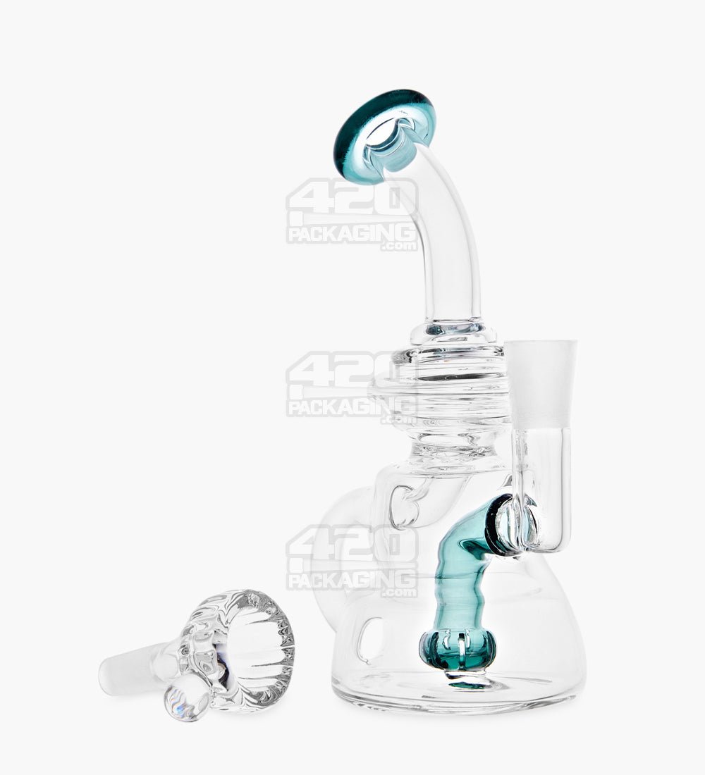 USA Glass Bent Neck Single Uptake Water Pipe w/ Mini Recycler Orb Perc | 5.5in Tall - 10mm Bowl - Teal - 2