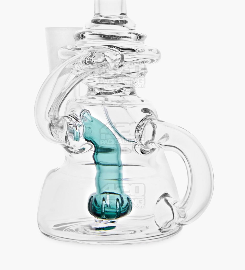 USA Glass Bent Neck Single Uptake Water Pipe w/ Mini Recycler Orb Perc | 5.5in Tall - 10mm Bowl - Teal - 3