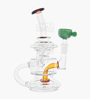USA Glass Bent Neck Dual Uptake Water Pipe w/ Mini Recycler Showerhead Perc | 5.5in Tall - 10mm Bowl - Amber - 1