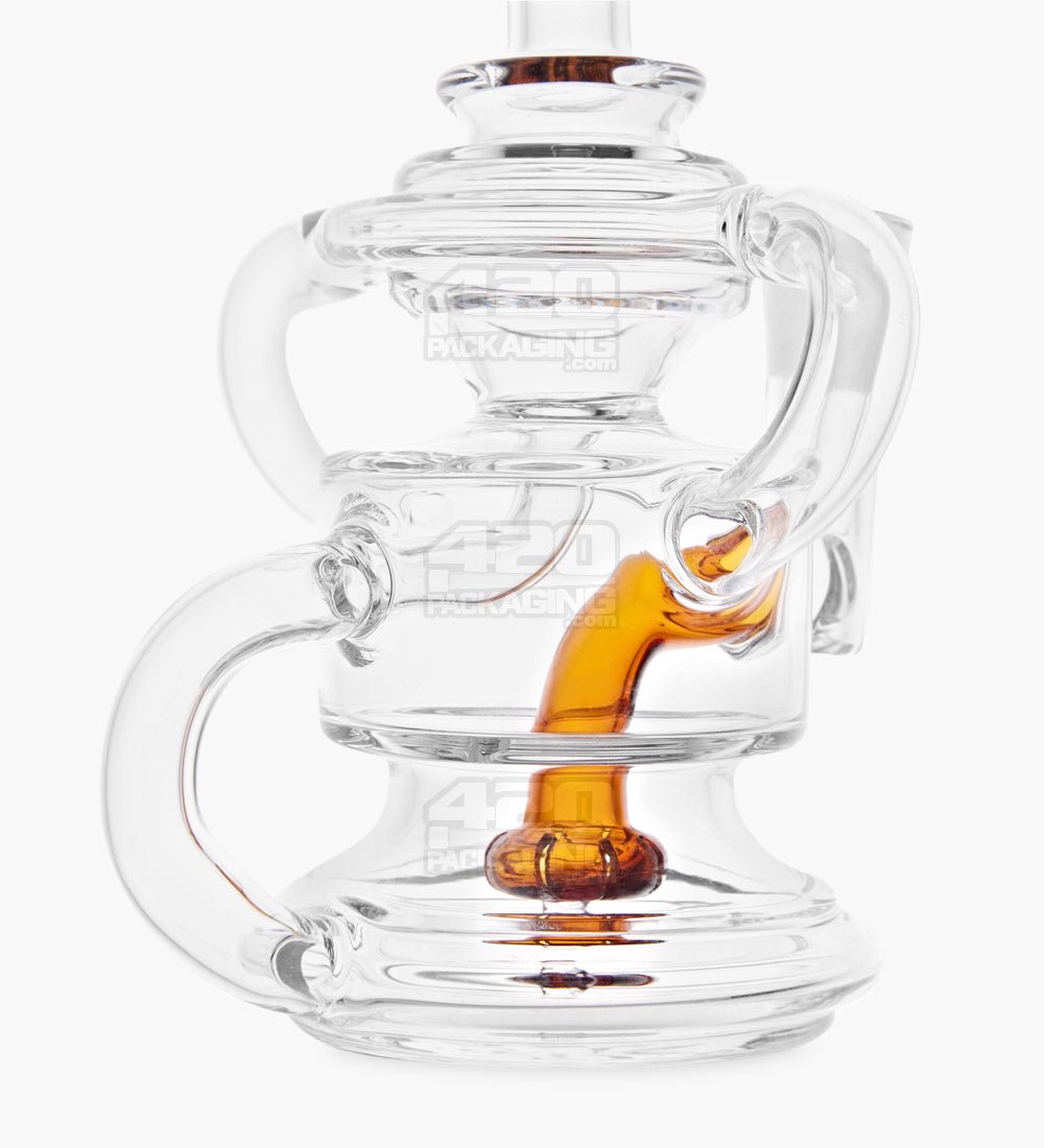 USA Glass Bent Neck Dual Uptake Water Pipe w/ Mini Recycler Showerhead Perc | 5.5in Tall - 10mm Bowl - Amber - 3