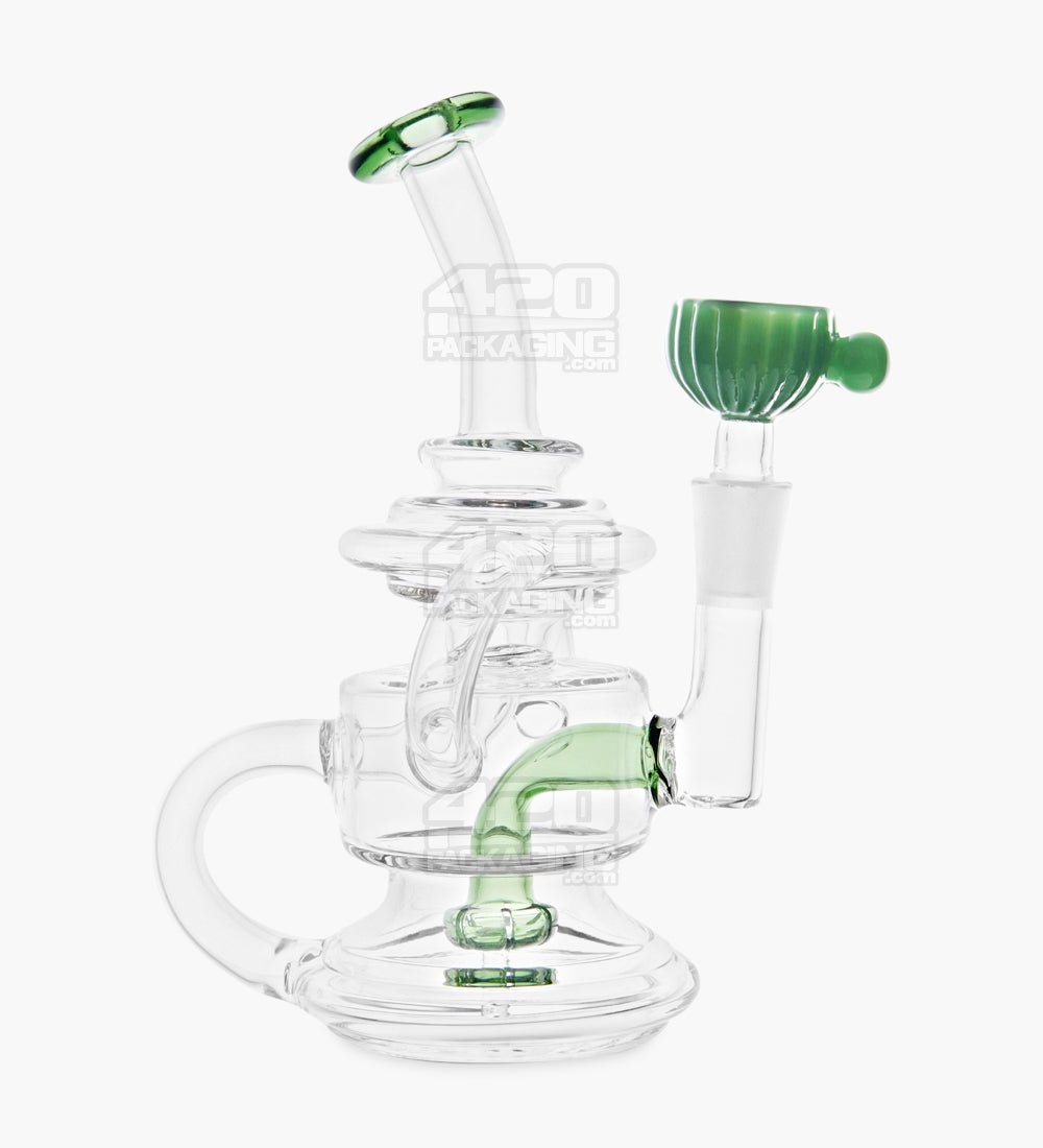 USA Glass Bent Neck Dual Uptake Water Pipe w/ Mini Recycler Showerhead Perc | 5.5in Tall - 10mm Bowl - Green - 1