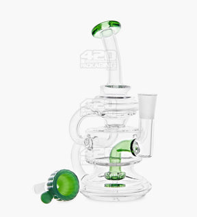 USA Glass Bent Neck Dual Uptake Water Pipe w/ Mini Recycler Showerhead Perc | 5.5in Tall - 10mm Bowl - Green - 2