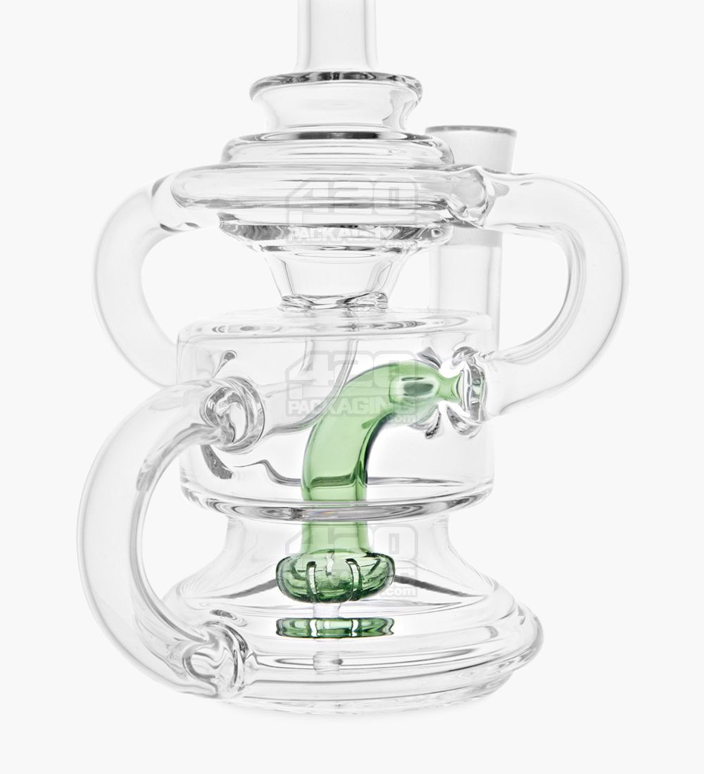 USA Glass Bent Neck Dual Uptake Water Pipe w/ Mini Recycler Showerhead Perc | 5.5in Tall - 10mm Bowl - Green - 3
