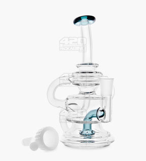 USA Glass Bent Neck Dual Uptake Water Pipe w/ Mini Recycler Showerhead Perc | 5.5in Tall - 10mm Bowl - Teal - 2