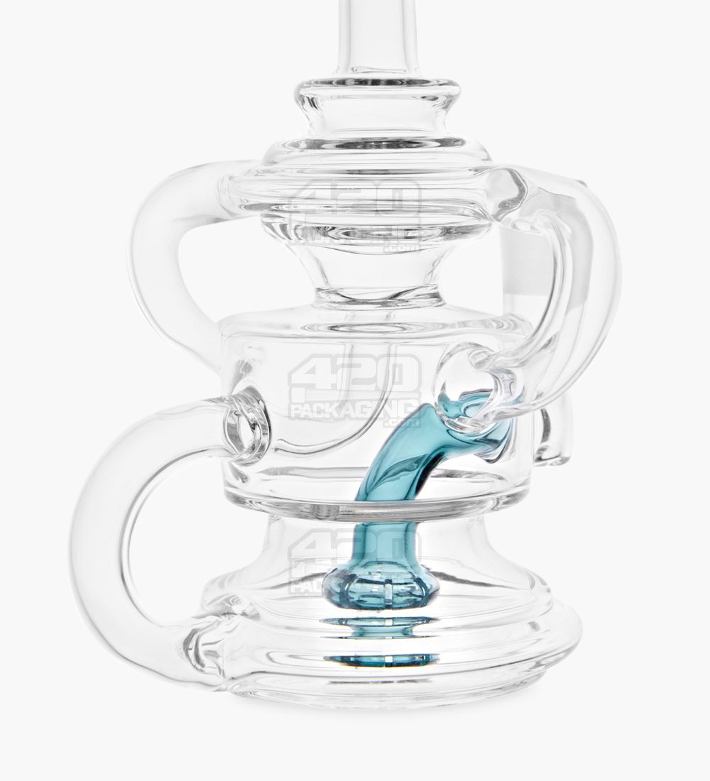 USA Glass Bent Neck Dual Uptake Water Pipe w/ Mini Recycler Showerhead Perc | 5.5in Tall - 10mm Bowl - Teal - 4