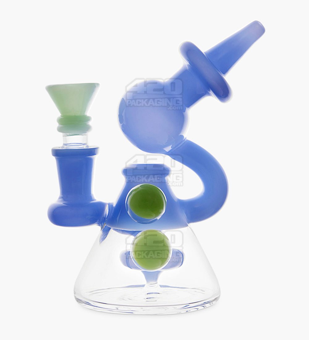 USA Glass Mini Microscope Water Pipe w/ Showerhead Perc | 5.5in Tall - 14mm Bowl - Blue - 1