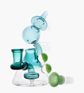 USA Glass Mini Microscope Water Pipe w/ Showerhead Perc | 5.5in Tall - 14mm Bowl - Teal - 2