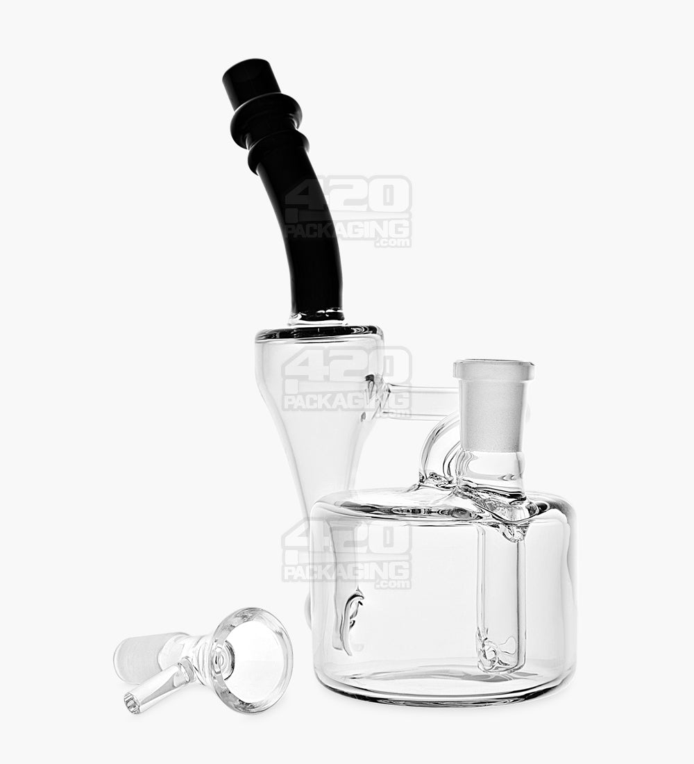 Bent Neck Refined Bell Iridescent Recycler Water Pipe | 7in Tall - 14mm Bowl - Smoke