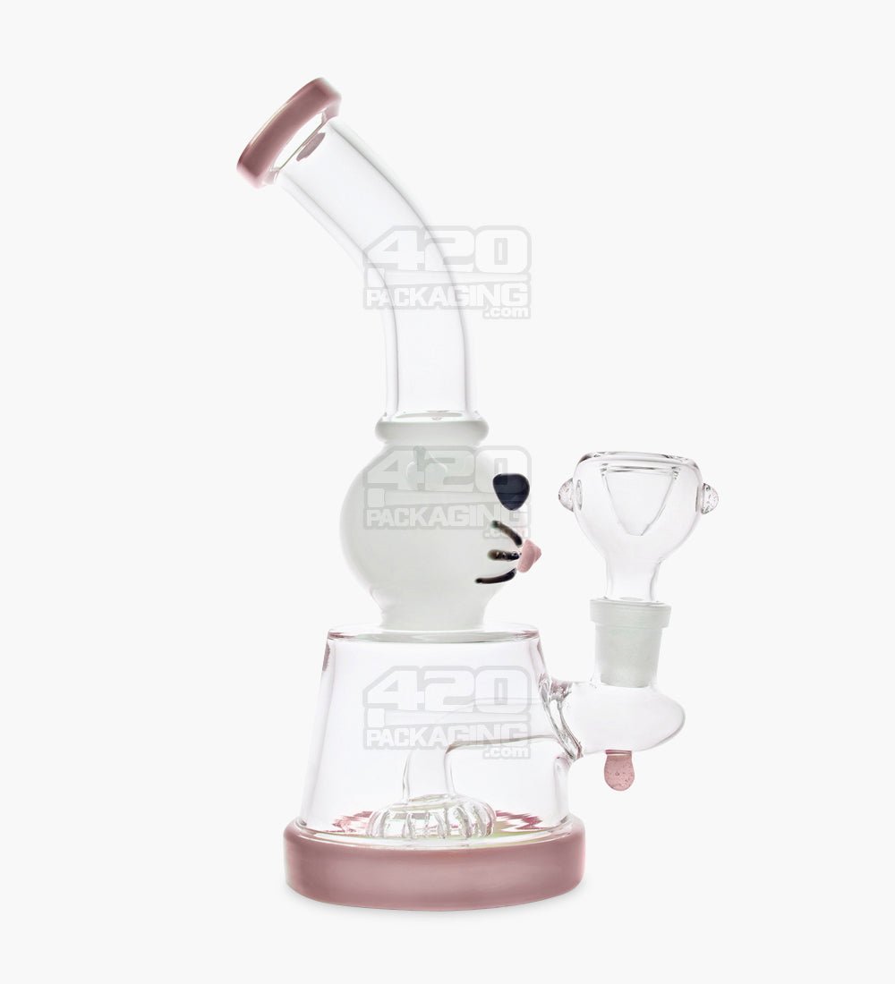 Bent Neck Kitty Glass Beaker Water Pipe w/ Showerhead Perc | 8in Tall - 14mm Bowl - Pink - 2