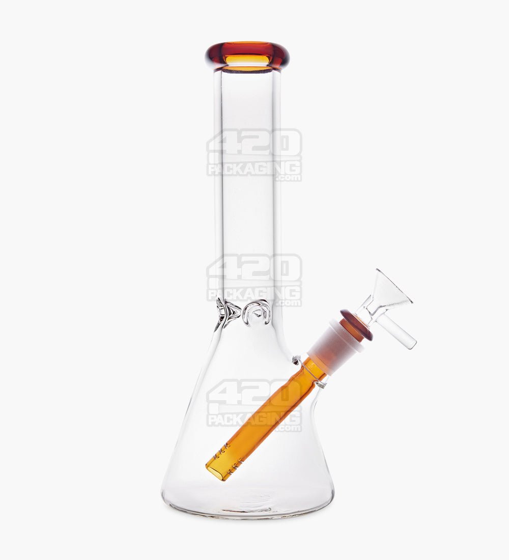 Straight Neck Color Lip Glass Beaker Water Pipe w/ Ice Catcher | 10.25in Tall - 14mm Bowl - Amber - 1