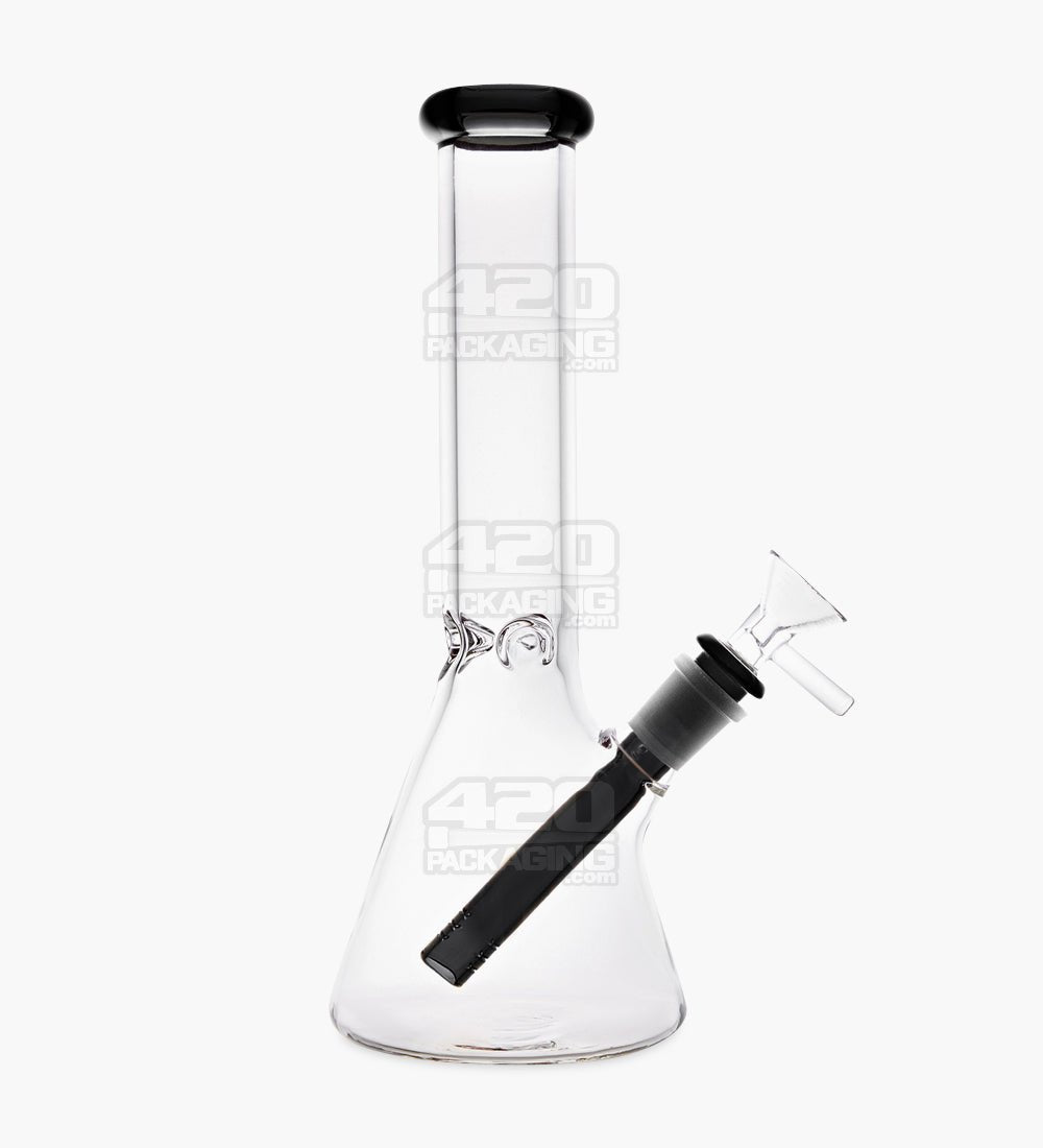 Straight Neck Color Lip Glass Beaker Water Pipe w/ Ice Catcher | 10.25in Tall - 14mm Bowl - Black - 1
