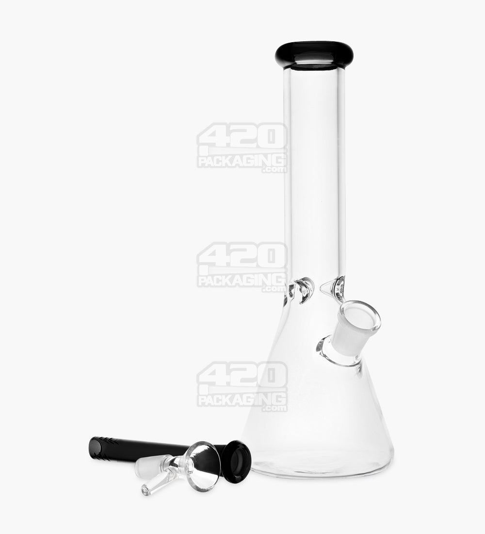 Straight Neck Color Lip Glass Beaker Water Pipe w/ Ice Catcher | 10.25in Tall - 14mm Bowl - Black - 2