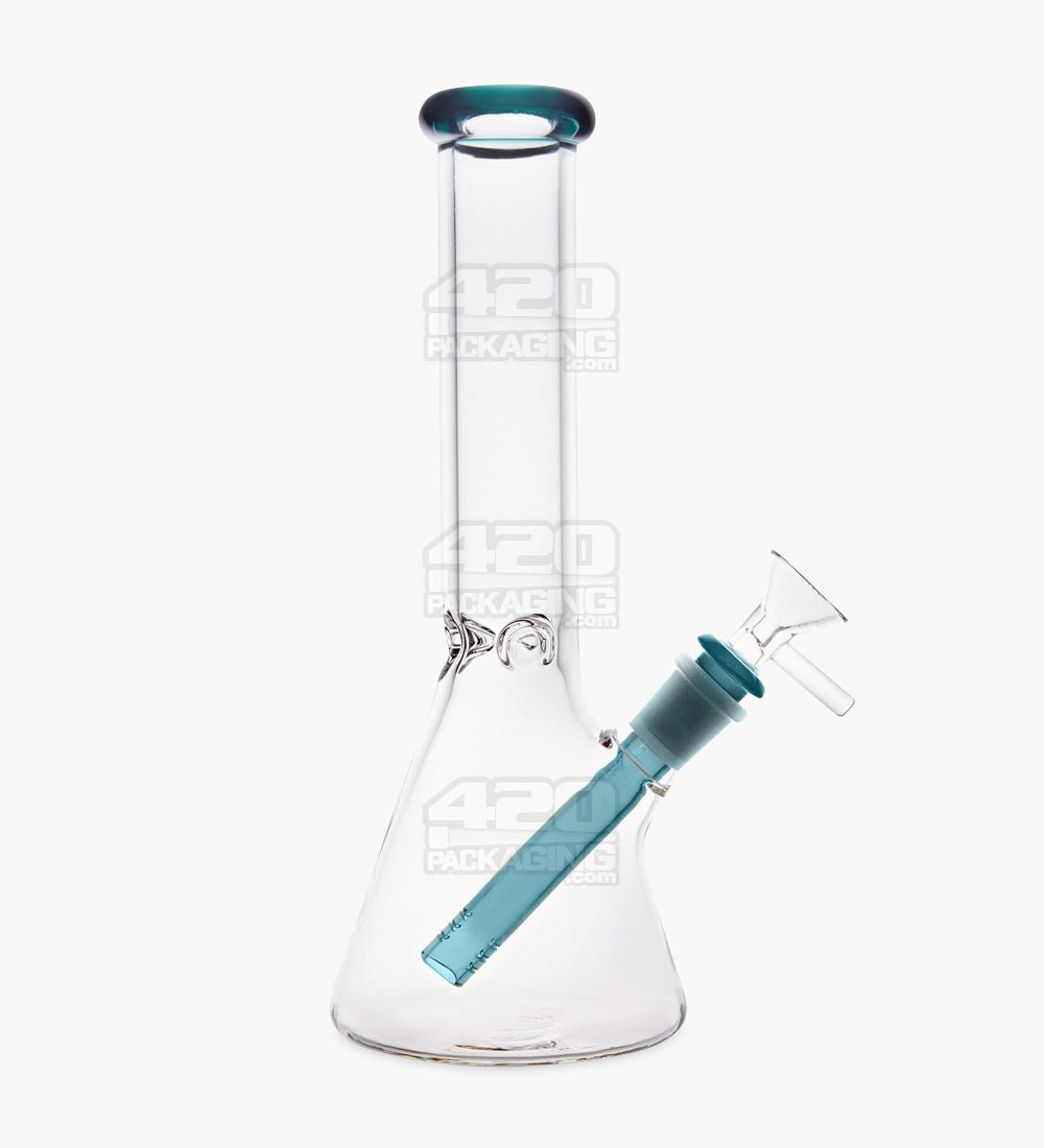 Straight Neck Color Lip Glass Beaker Water Pipe w/ Ice Catcher | 10.25in Tall - 14mm Bowl - Teal Blue - 1