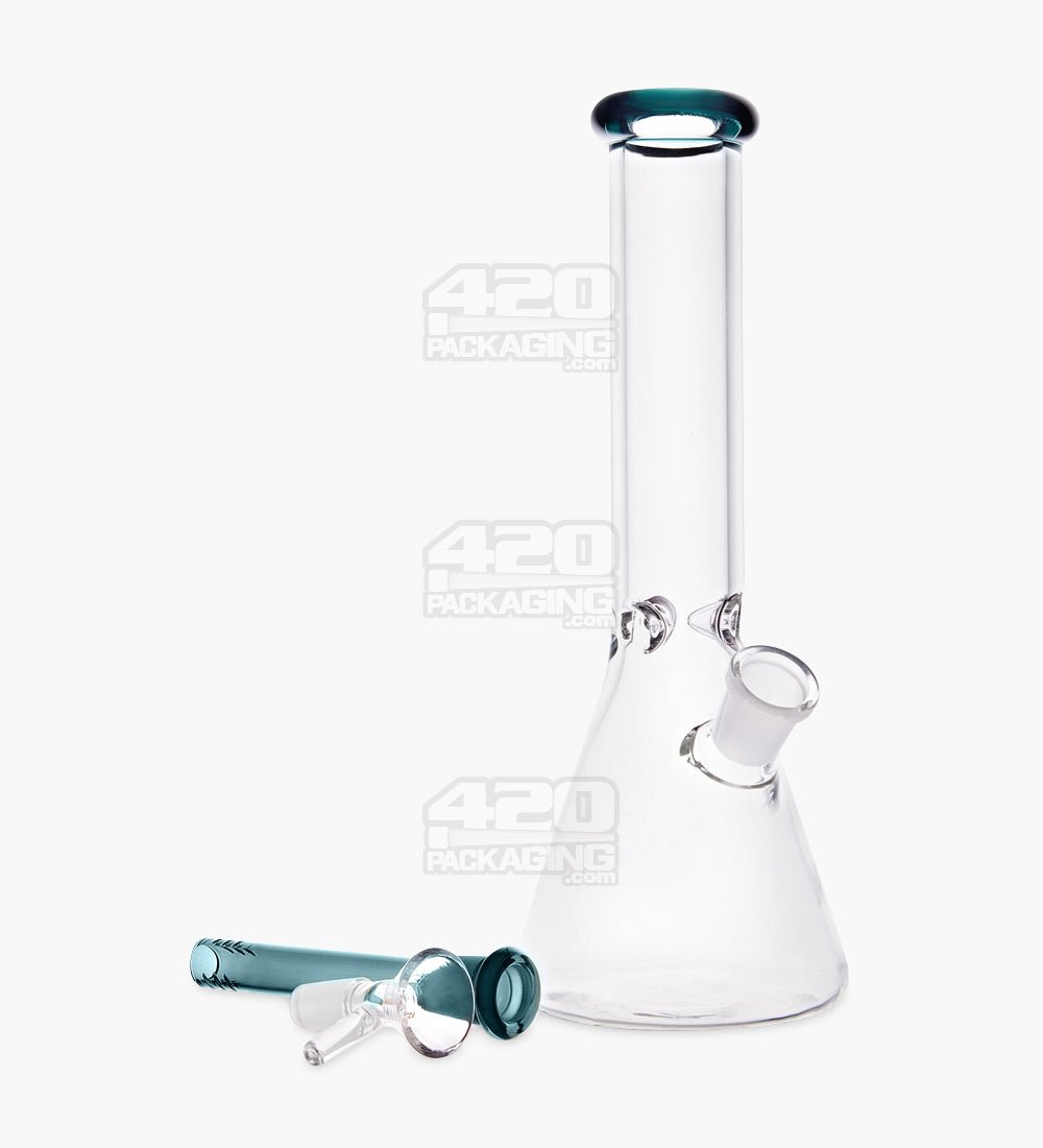 Straight Neck Color Lip Glass Beaker Water Pipe w/ Ice Catcher | 10.25in Tall - 14mm Bowl - Teal Blue - 2
