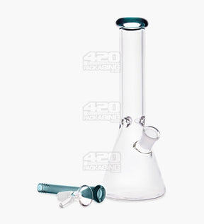 Straight Neck Color Lip Glass Beaker Water Pipe w/ Ice Catcher | 10.25in Tall - 14mm Bowl - Teal Blue - 2