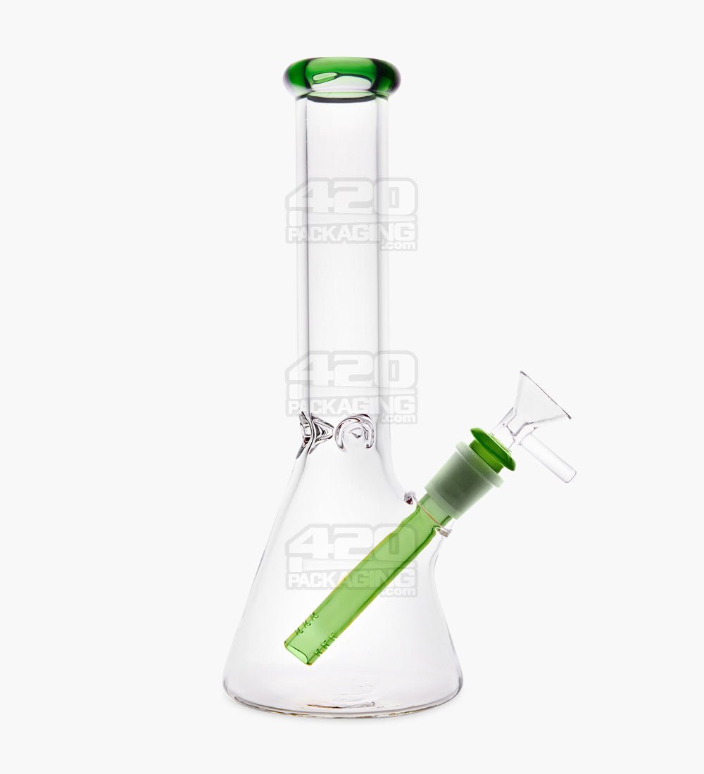 Straight Neck Color Lip Glass Beaker Water Pipe w/ Ice Catcher | 10.25in Tall - 14mm Bowl - Green - 1