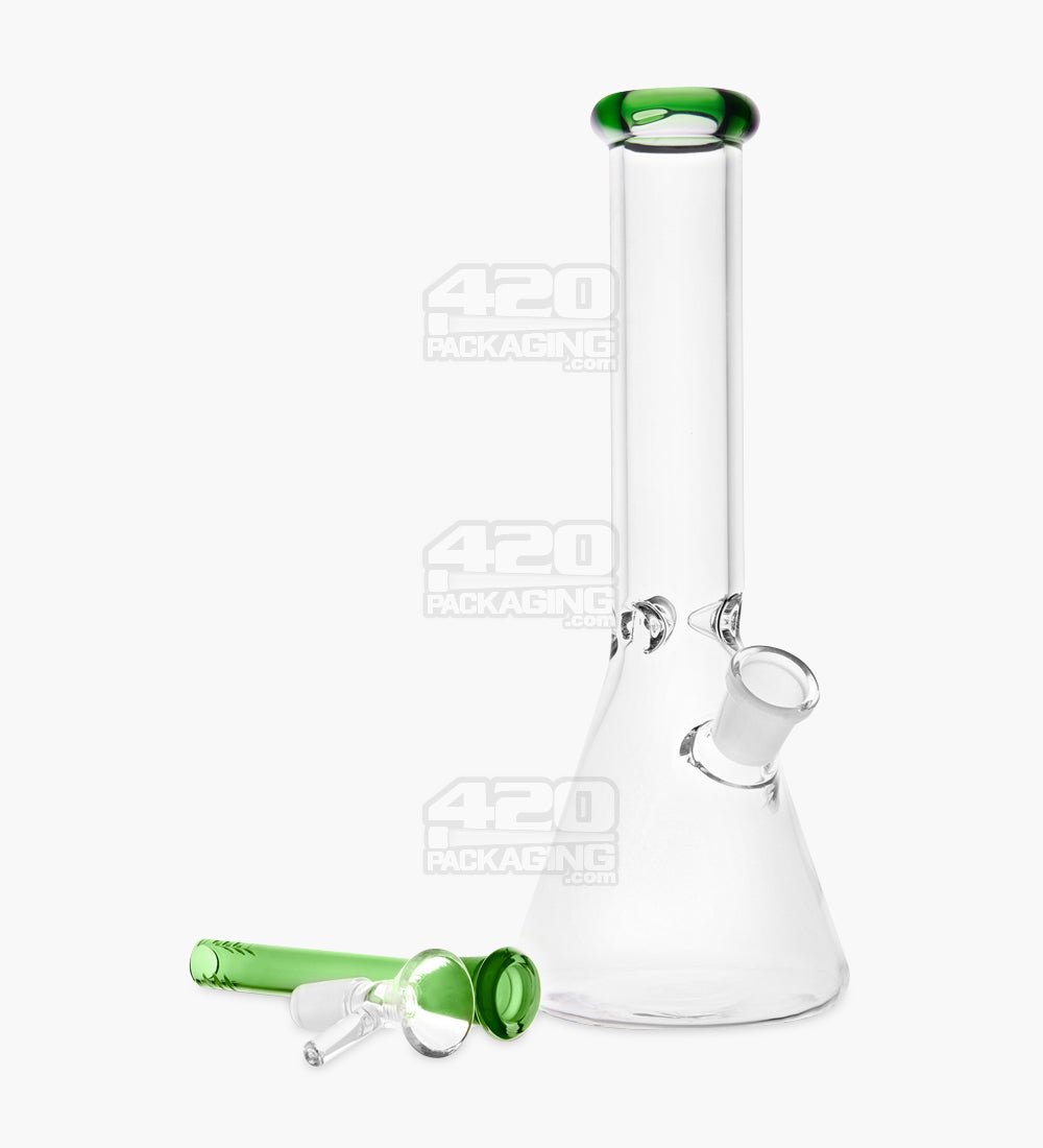 Straight Neck Color Lip Glass Beaker Water Pipe w/ Ice Catcher | 10.25in Tall - 14mm Bowl - Green - 2