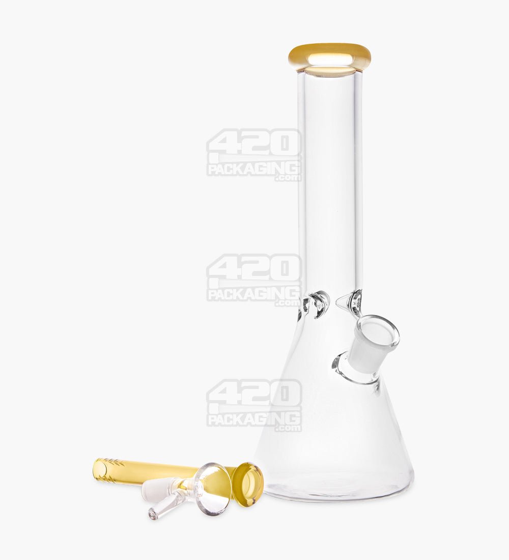 Straight Neck Color Lip Glass Beaker Water Pipe w/ Ice Catcher | 10.25in Tall - 14mm Bowl - Yellow - 2