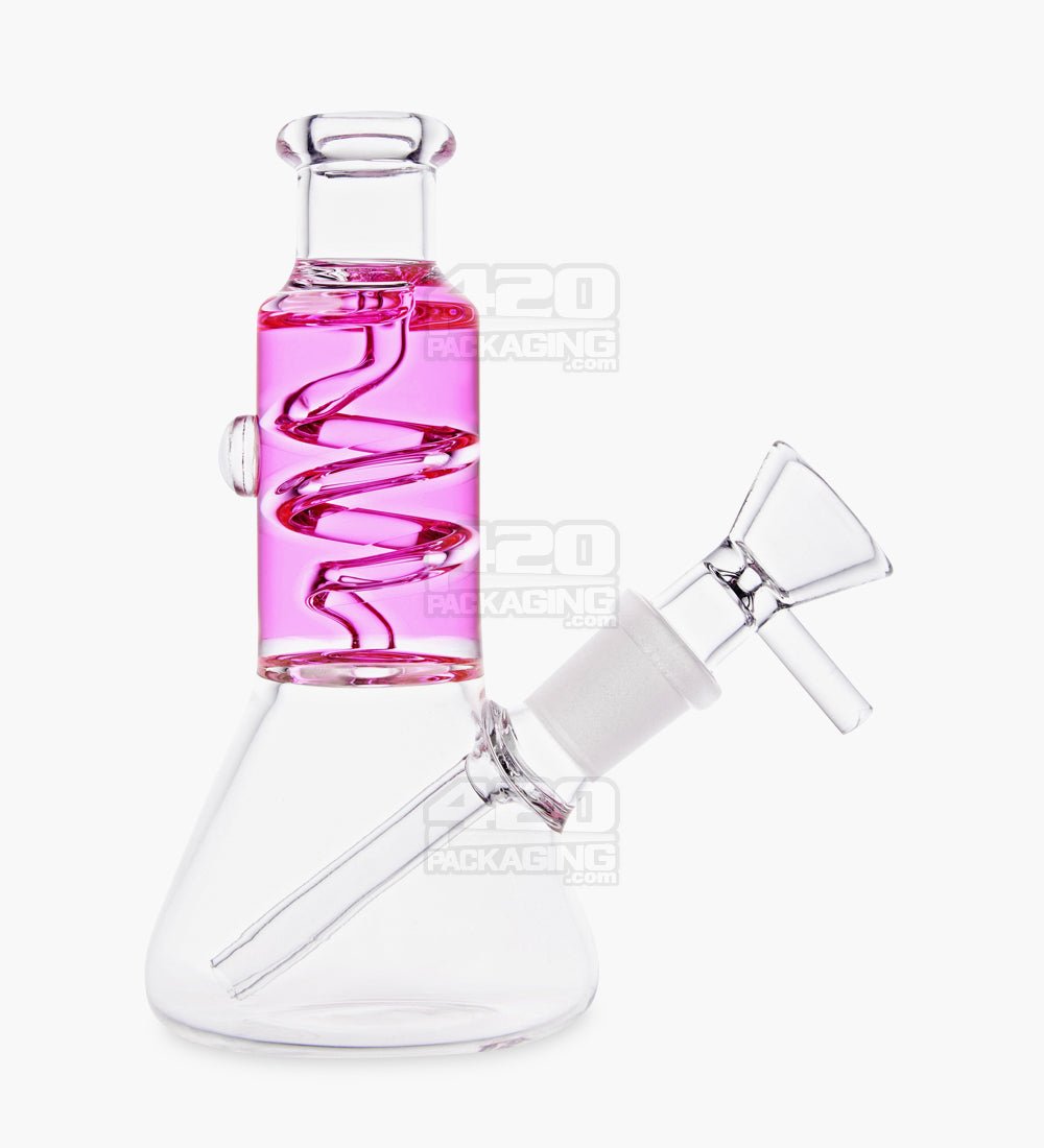 Glycerin Coil Mini Beaker Water Pipe | 5in Long - Glass - Pink - 1