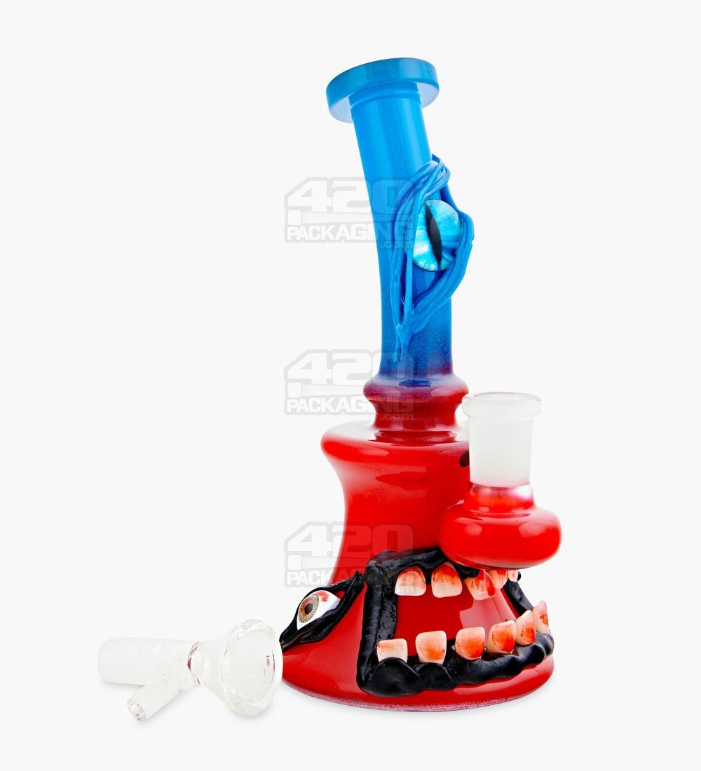 Bent Neck Crimson Demon Glass Beaker Water Pipe w/ Showerhead Perc | 7in Tall - 14mm Bowl - Assorted - 1