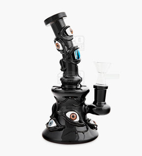 Bent Neck Demon Eyes Glass Beaker Water Pipe w/ Showerhead Perc | 7in Tall - 14mm Bowl - Black - 2