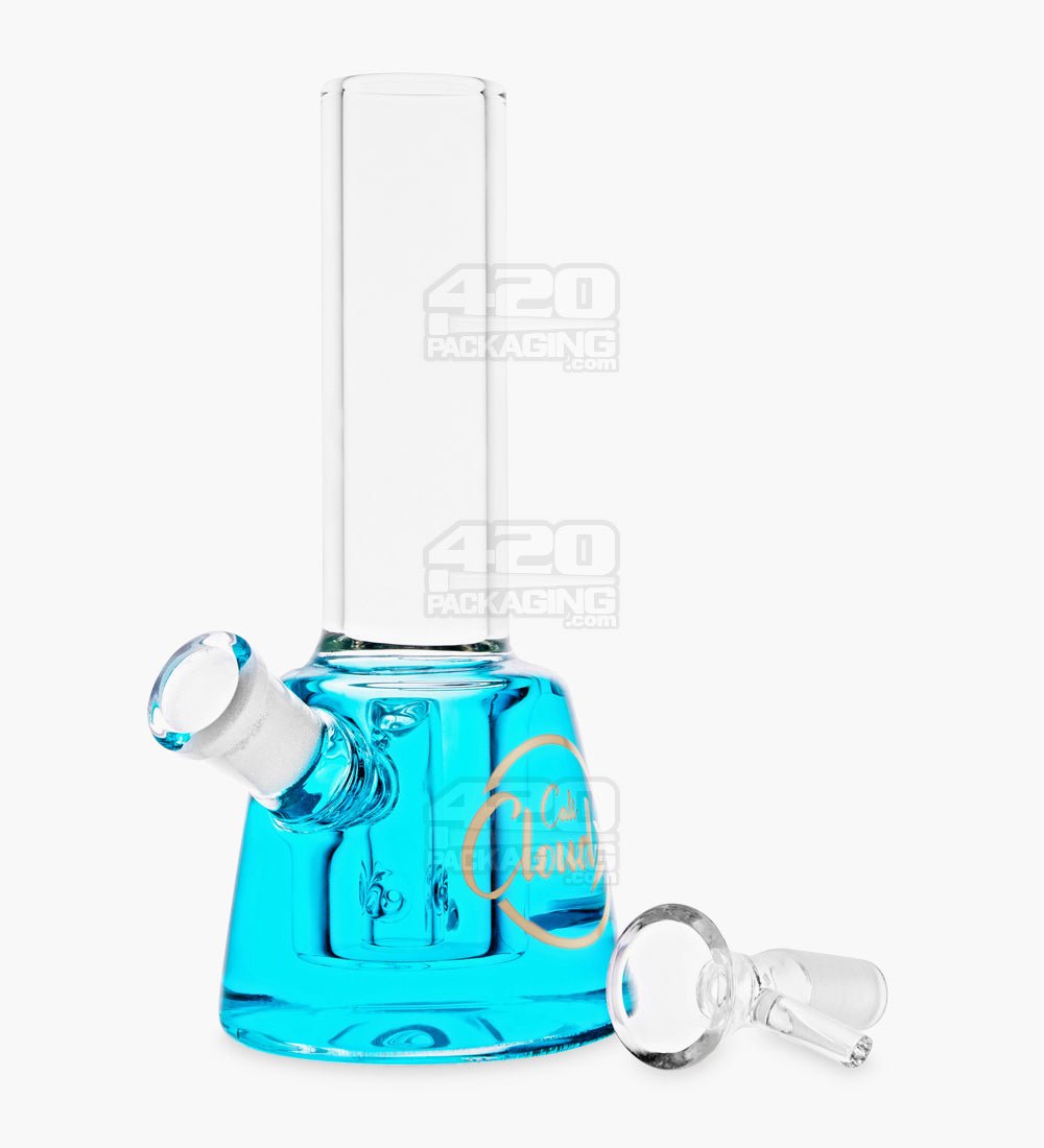 Glycerin Filled Mini Straight Water Pipe w/ Ice Catcher | 6in Long - Glass - Blue - 2
