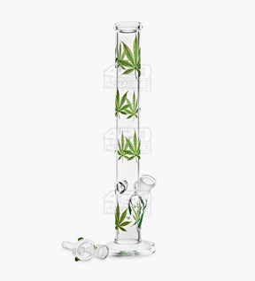 Straight Neck Leaf Decal Glass Straight Shooter Water Pipe w/ Ice Catcher | 14in Tall - 14mm Bowl - Green - 2