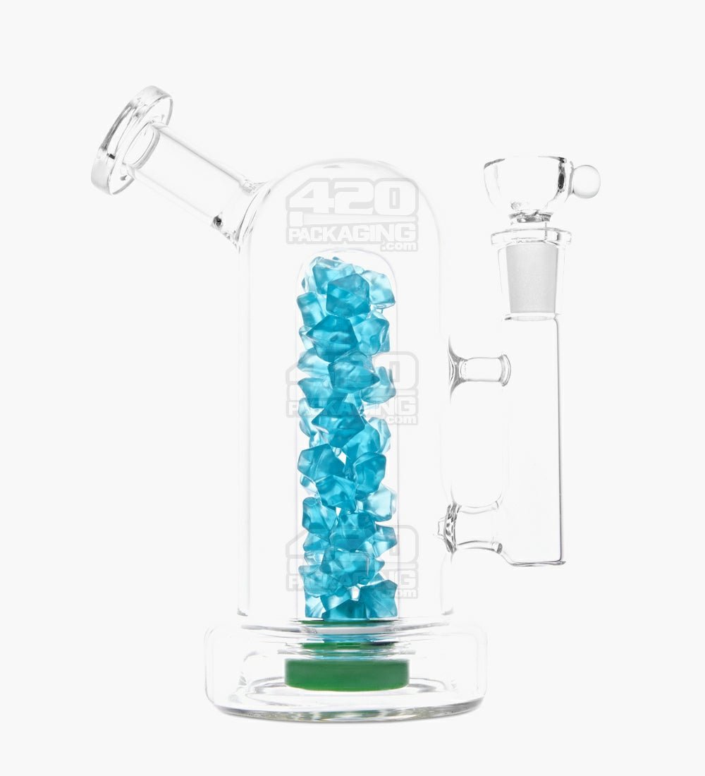 USA Glass | Crystal Blue Chamber Water Pipe w/ Thick Base | 6.5in Tall - 14mm Bowl - Glass - 1